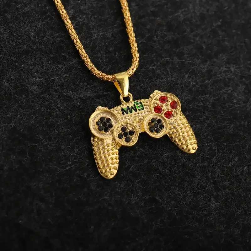 Hip Hop Black Gold Plated Crystal Game Controller Pendant Necklace Mens Jewelry Birthday Gift W250318