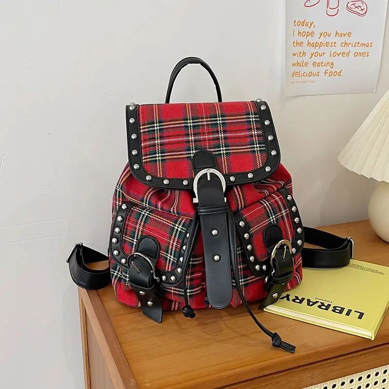 Y2k Vintage Plaid Fashion Backpacks Women Harajuku Trend Aesthetic Preppy University Back Pack Girl Large Capacity Bag 250318