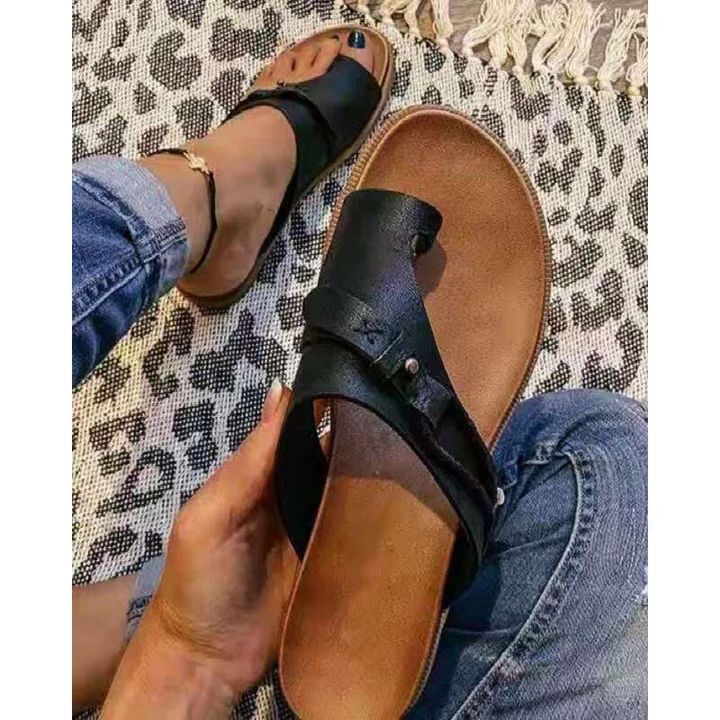 Sandals for Women Orthopedic Bunion Corrector Slippers Leather Ring Toe Sandal Comfy Platform Flat Lady Shoes Plus Sizes 43