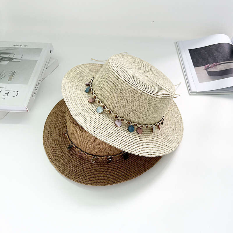 Summer children's shell grass outdoor seaside beach, ethnic style sun hat, flat edge top hat