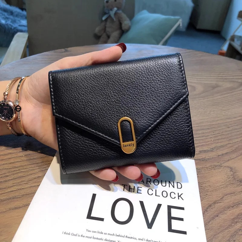 Short Women Wallets Real Leather Billfold Original Envelope Purses For Ladies Soft Calfskin Wallet Birthday Gift 250317