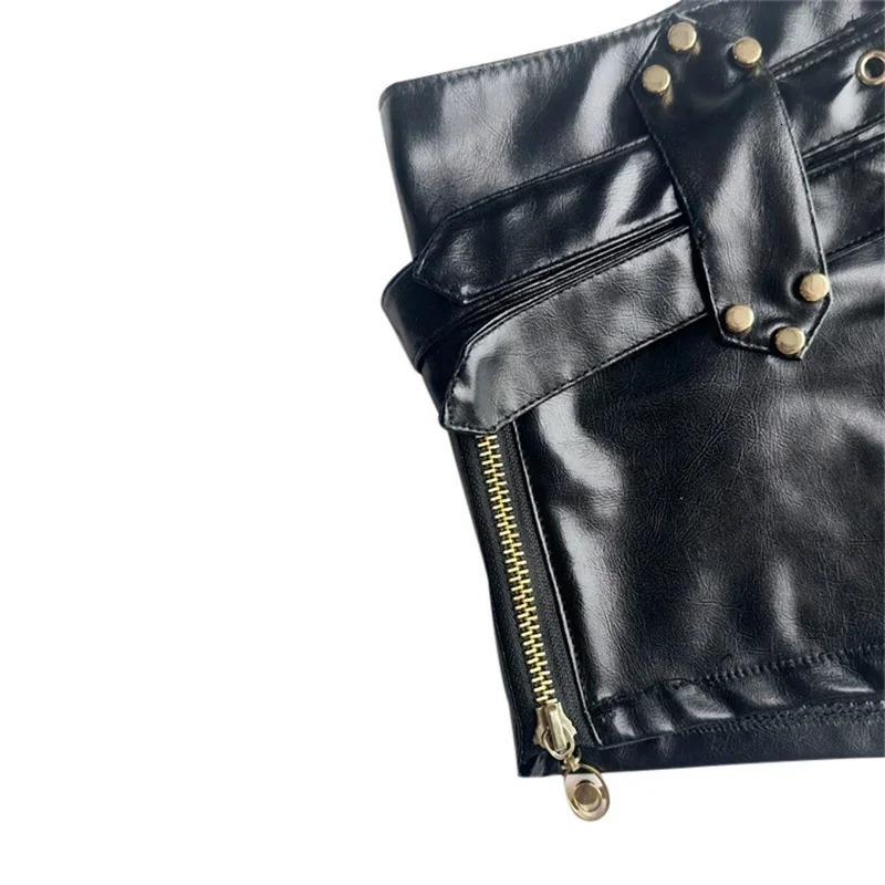 Women Sexy Side Zipper Splicing Ultra Short Shorts Low Waist Leather Belt Mini Trousers Female Slim Hip Lift Three Quarter Pants 250318