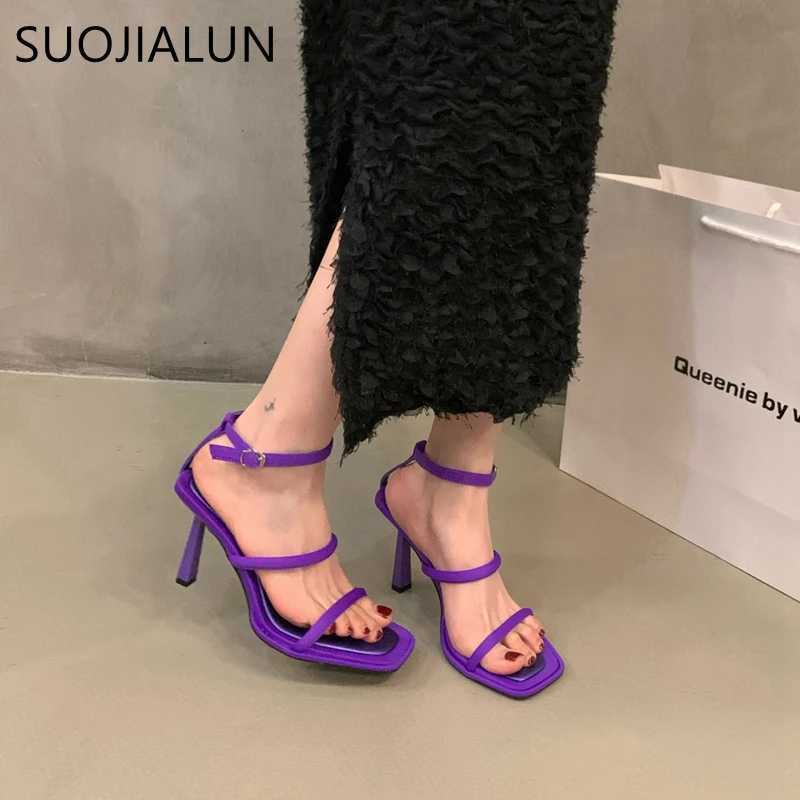 Suojialun Summers brand new casual sandals Fi narrowband ankle strap womens elegant gladiator shoes thin dress pump Y250317