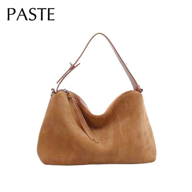 Simple Autumn Winter Colletion Grey Brown Roomy Big Boston Tote Soft Matte Suede Cow Leather Women's Handbag Shoulder Bag
