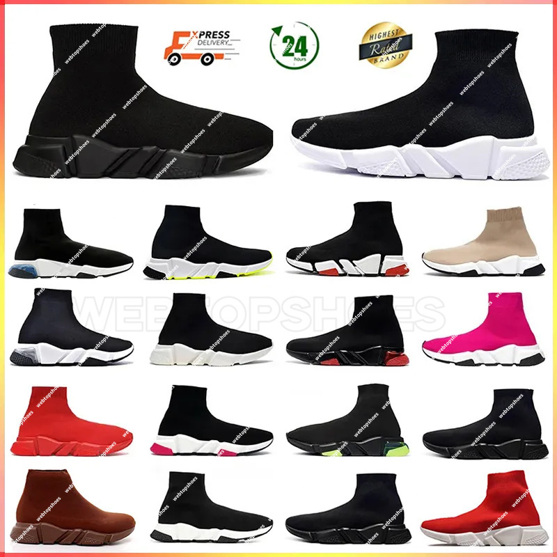 Fashion speed stretch-knit mid sneakers Designer Sock Shoes Luxury Women Men Platform Sneakers White Black Beige Red Socks Trainers Lace Up dress Shoes02