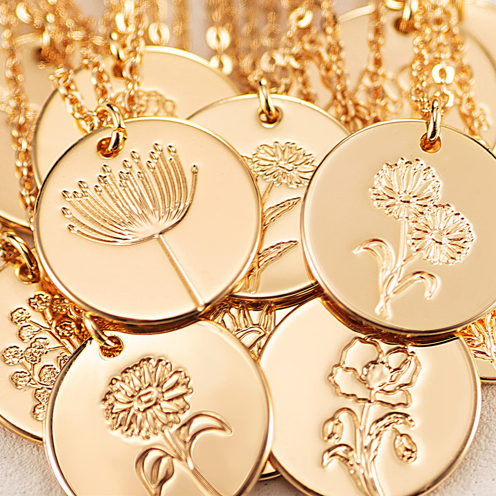 Exquisite Coin Disc Carving December Pendant Necklace Round Birthday wer Collar Chain