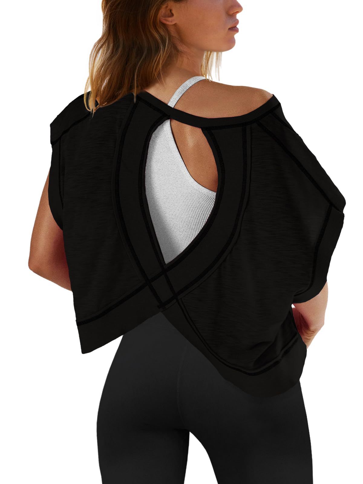 Womens T Shirts 2025 New Womens Back Sports Yoga T-shirt Loose Casual Breathable