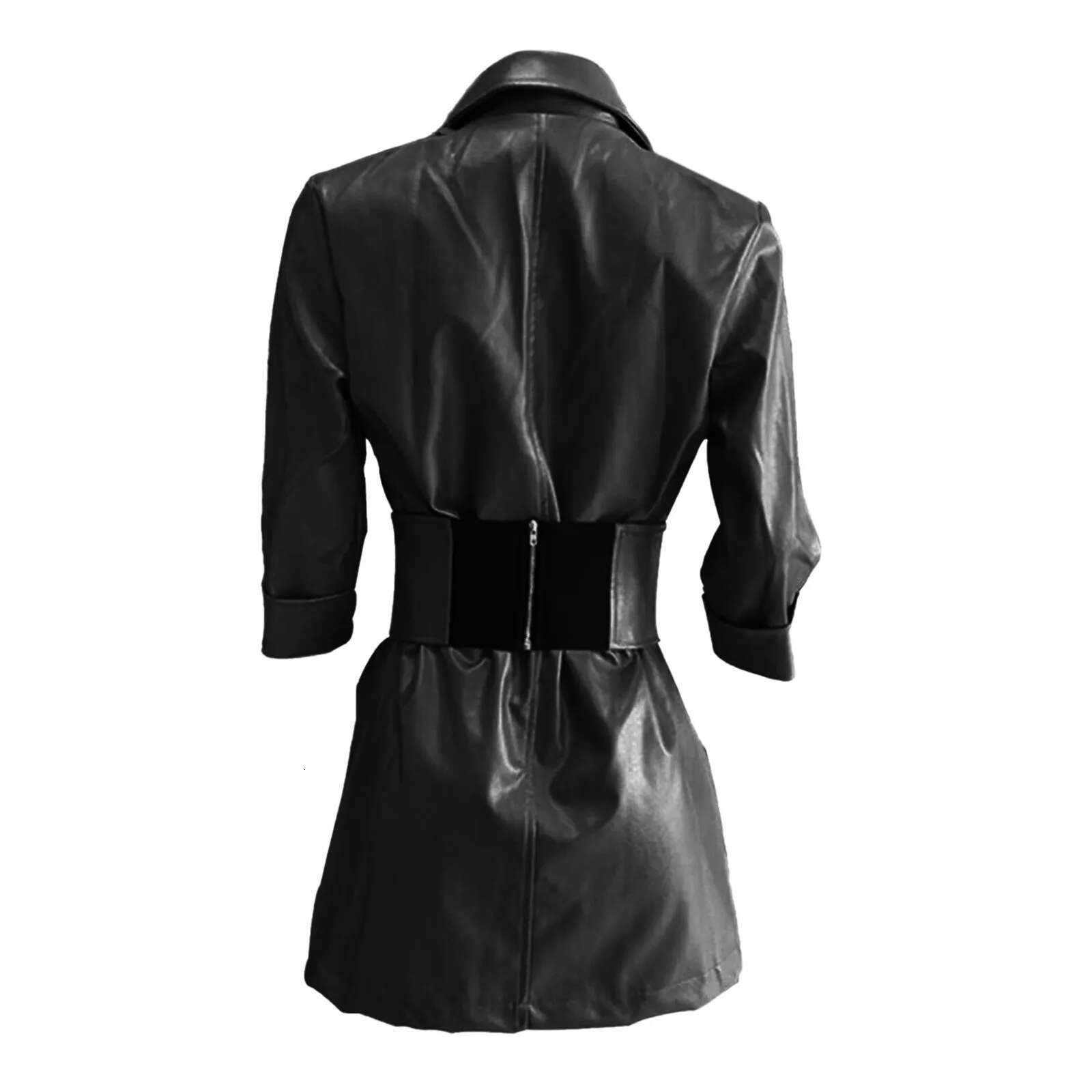 Sexy Women PU Leather Long Sleeve V Neck Winter Bodycon Blazer Mini With Belt Office Ladies Elegant Dress