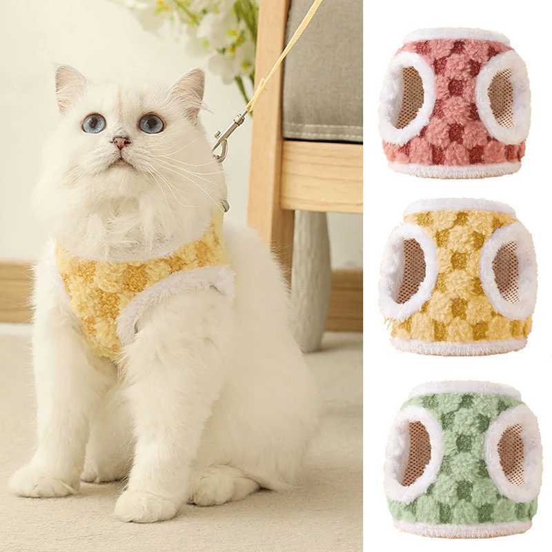 Warm cat harness set soft winter wool pet harness suitable for kitten escape adjustable cat walking lead strap pet suppliesT250318