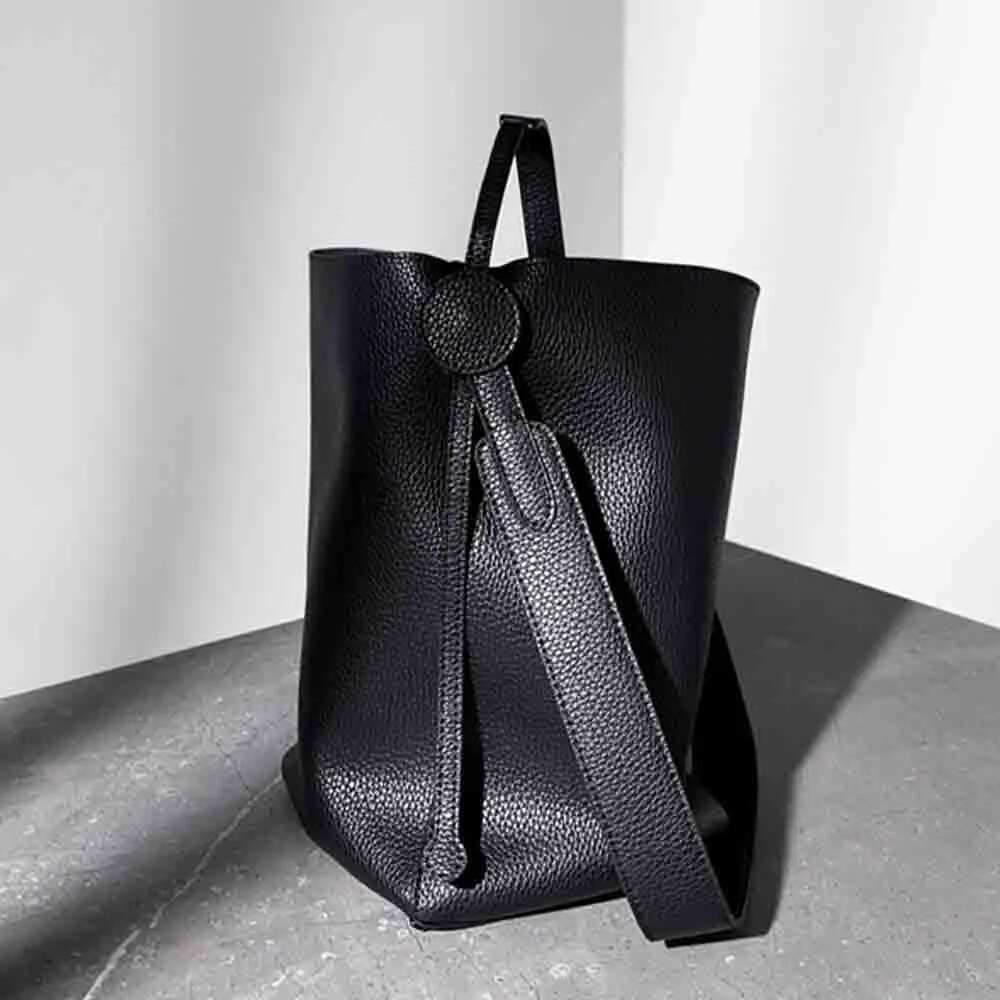 Minimalism Fashion Women Bucket Genuine Leather Handbags And Purses Soft Calfskin Casual Tote Bag New