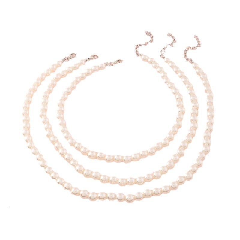 8mm Imitation Pearl Necklace 3-piece Women's Simple Three-layer Overlay With Choker Collar Chain Chain Jewelry