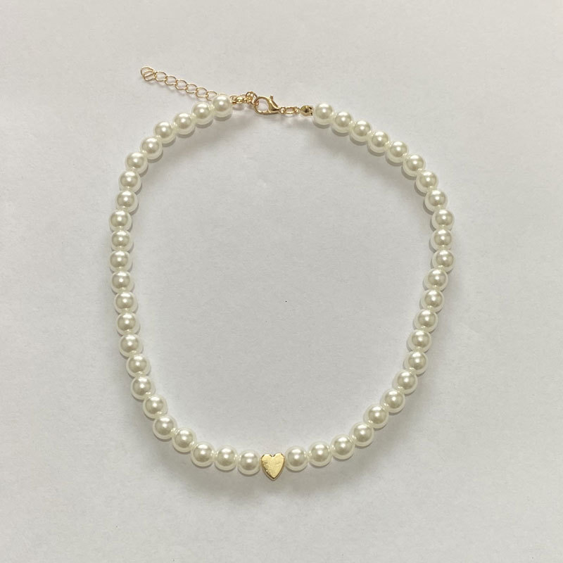 Love Imitation Pearl Splicing Necklace Women's Artificial Pearl Peach Heart Choker Collar Bone Chain Jewelry
