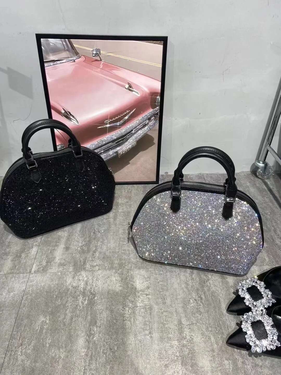 Crystal Shiny Rhie Dia Bucket Female Bg Evening Lady Purse Women's Handbag Shoulder Messenger Bag