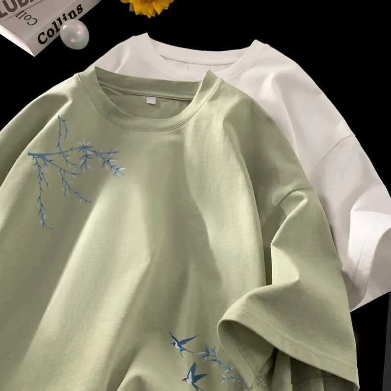Mens Oversized T-shirts Fashion White 5XL Cotton T Shirt for Men Casual Summer Wear Bird Print Tee Shirts Men ClothingT250318