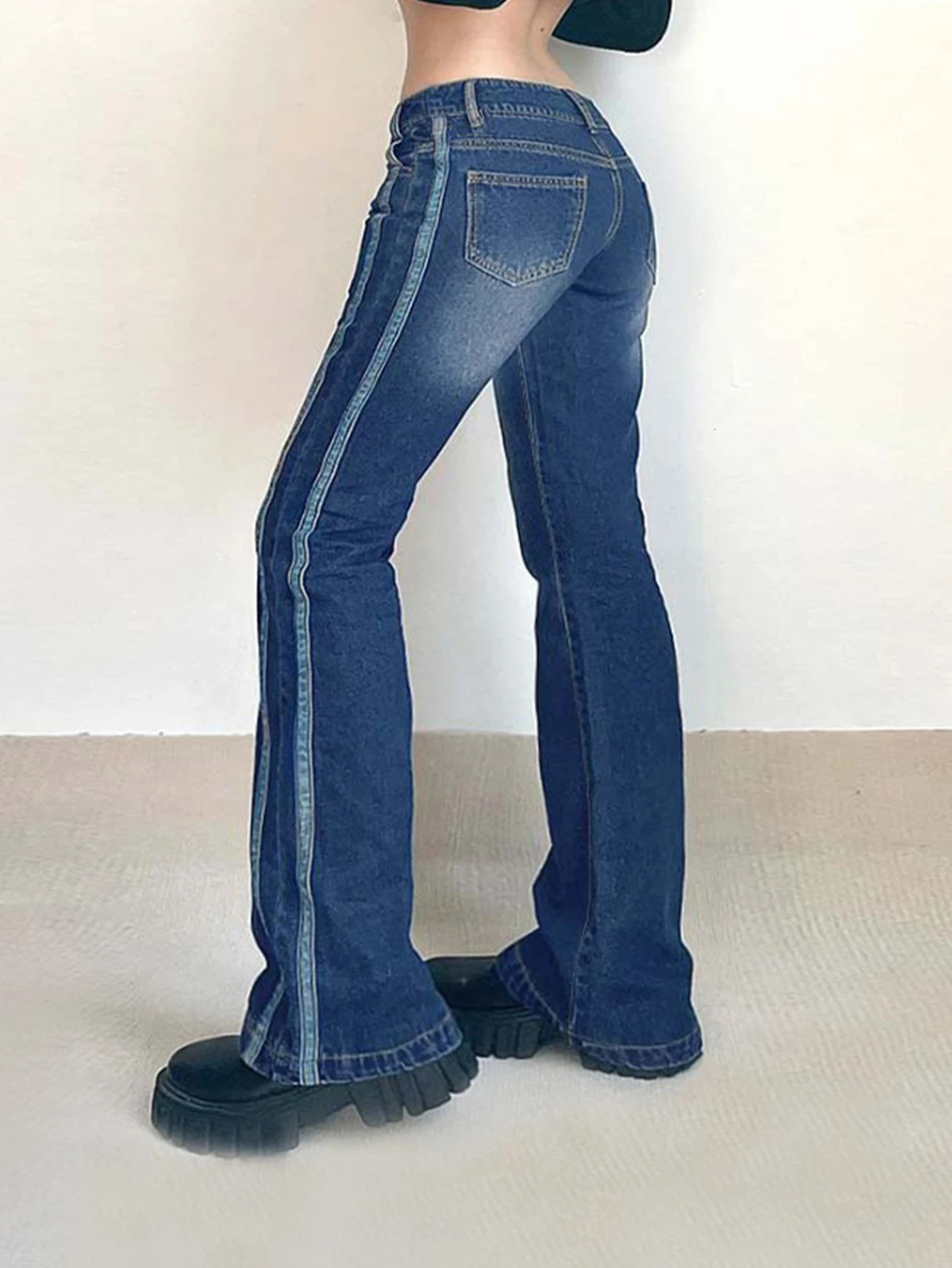 Womens glitter jeans low rise pants streetwear tight fitting bell bottom womens high waisted 250317