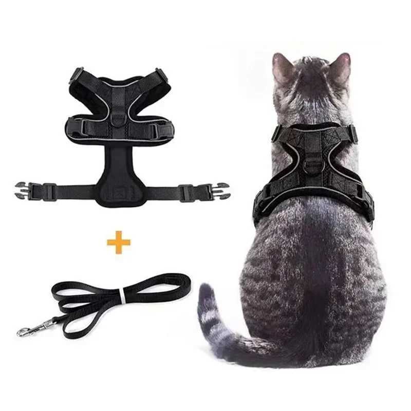 Breathable cat harness set escape pet harness vest suitable for cats dogs reflective walking lead harness cat accessoriesT250318