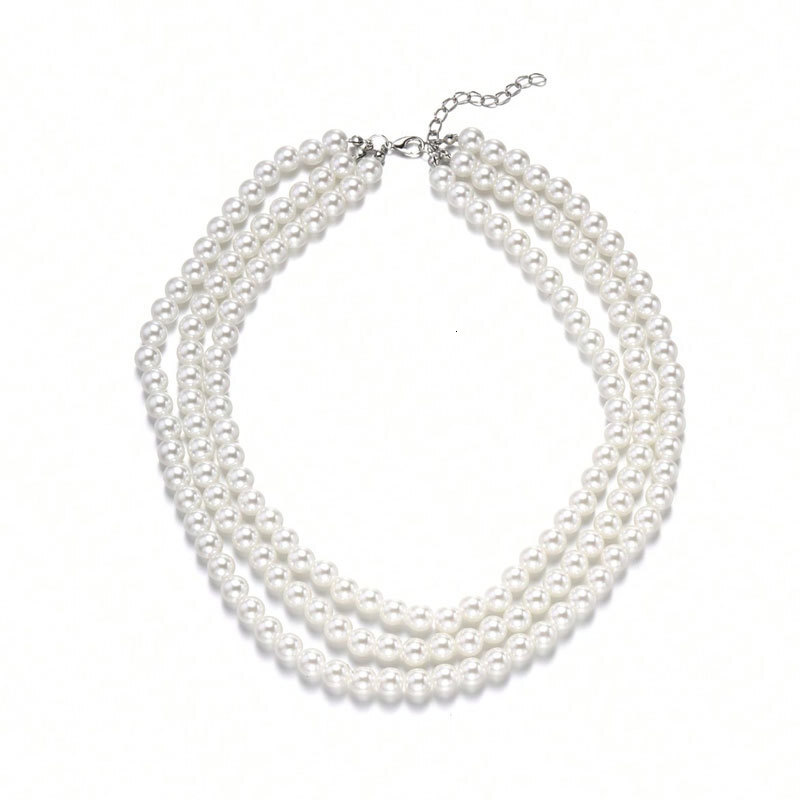 Three Layers With 8mm Imitation Pearl Necklace Women's Multi-layer Senior Sense Choker Collarbone Chain Jewelry