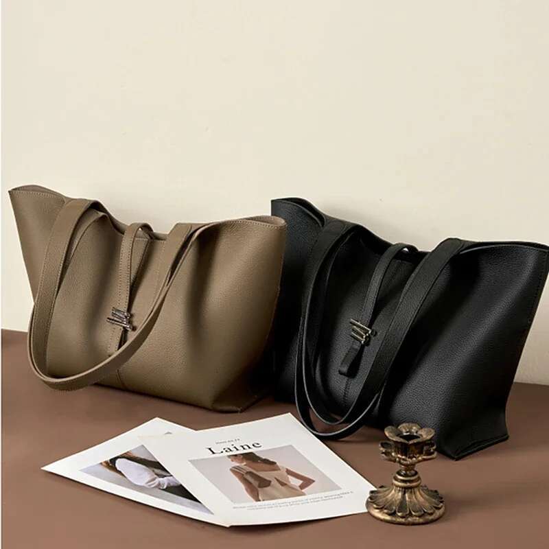 Burminsa Cowhide Genuine Leather Large Shoulder Tote Bags For Women 2024 Trend Designer Shopper Commuter A4 Ladies Handbags Gray