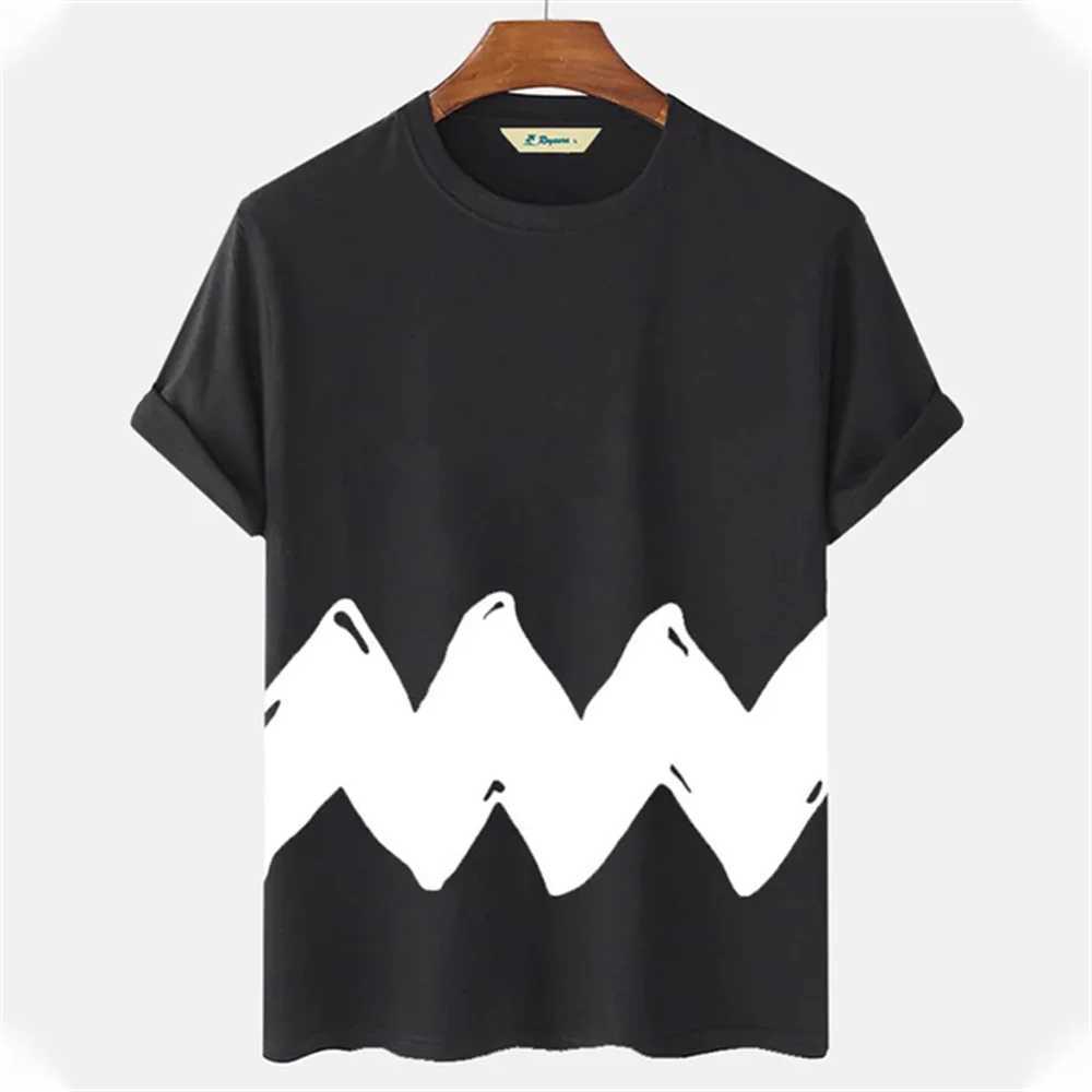 Stripe checkered print summer mens round neck T-shirt casual short sleeved oversized floral fashion street mens clothingT250318