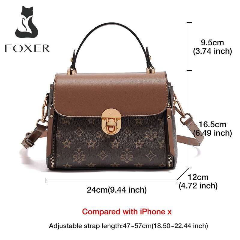 FOXER Women PVC Leather Messenger Flap Bag Vintage Signature Retro Fashion Female Handbag Casual Lady PU Shoulder Crossbody Bags