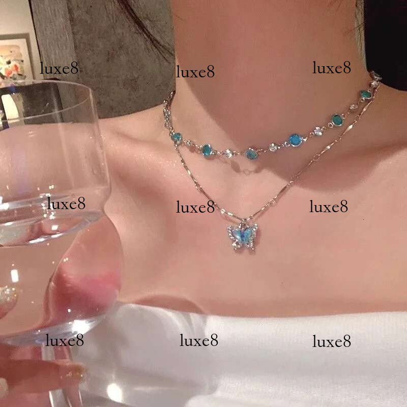 Exquisite Crystal Zircon Butterfly Necklace for Women Elegant Double Layer Clavicle Chain Choker Party Wedding Jewelry