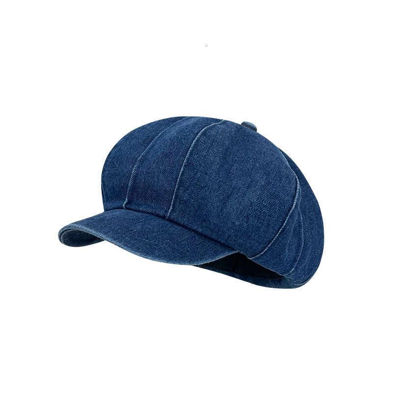 Striped denim cloud women's vintage pleated artist hat, artistic and eye-catching face, small octagonal hat