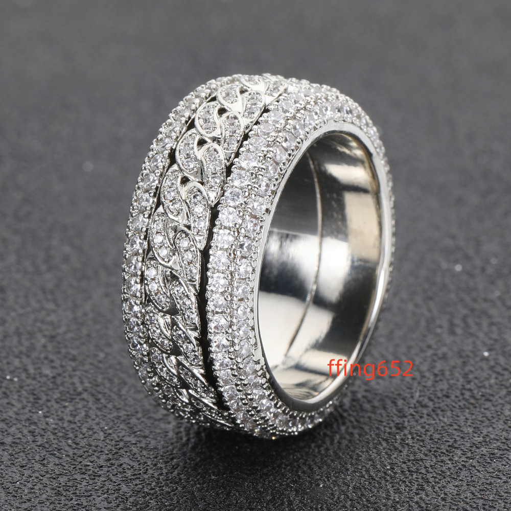 Luxury Hip Hop Band Rings 18k Gold Plated 925 silver Champion Rotatable Rings for Men Iced Out Moissanite Diamond Ring Jewelry
