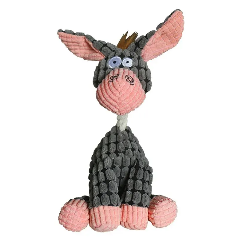 Fun Pet Toy Donkey Shape Corduroy Chew Toy For Dogs Puppy Squeaker Squeaky Plush Bone Molar Dog Toy Pet Training Dog