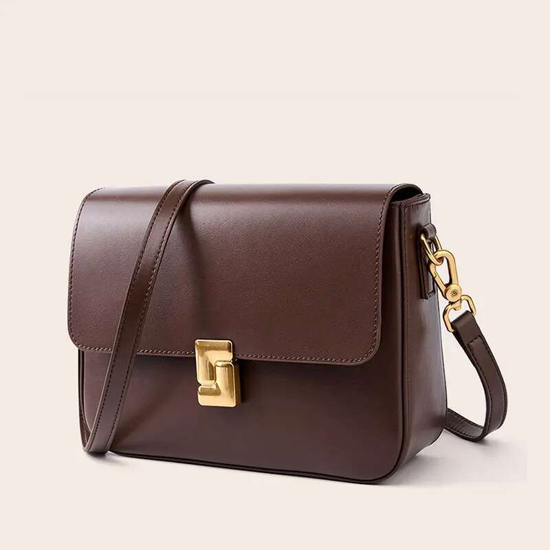 Women's Versatile Commuting Single Shoulder Small Square Cowhide Bag Leather New Fashionable Crossbody Bag,