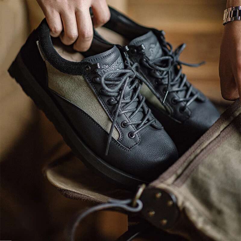 Maden Retro Casual Thick-Soled Height-Increasing Color-Block Classic Men's Round-Toe Black Lace-Up Leather Shoes for Fall