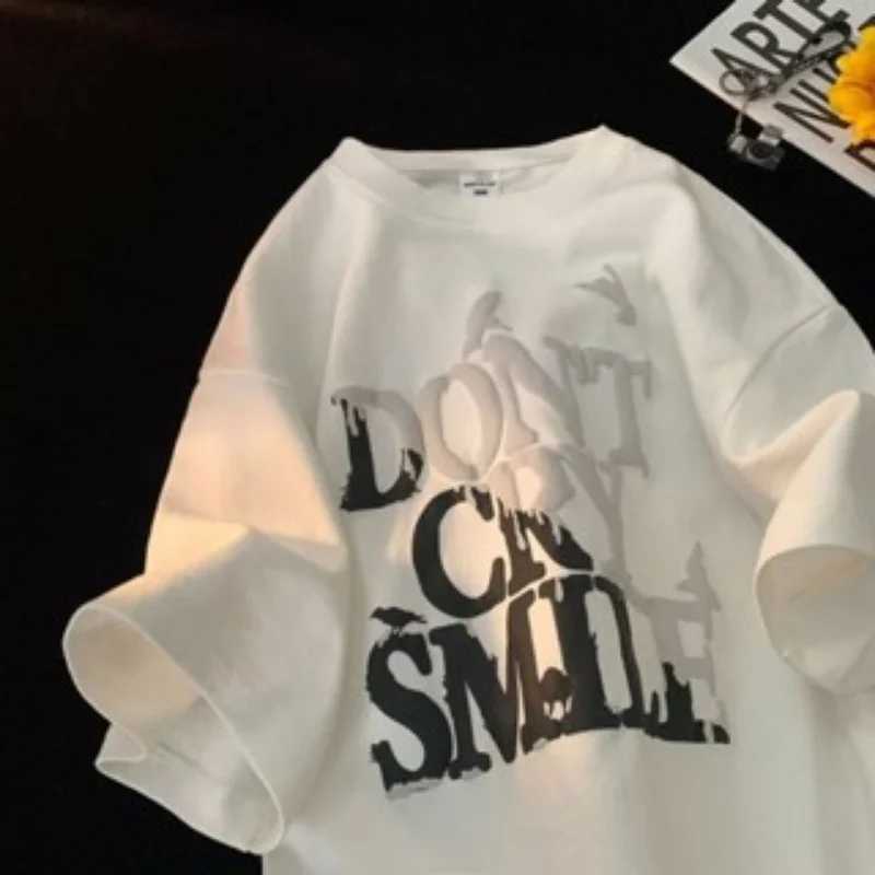 8XL new casual T-shirt short sleeved round neck print without pigeon letters loose retro style suitable for menT250318