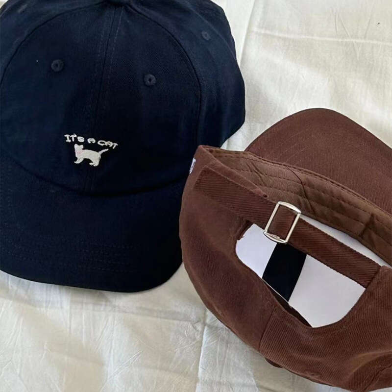 Kitten Embroidery Spring/Summer Korean Ins Style Soft Top Baseball for Men and Women, Elegant Curved Eaves Sunshade Duck Tongue Hat