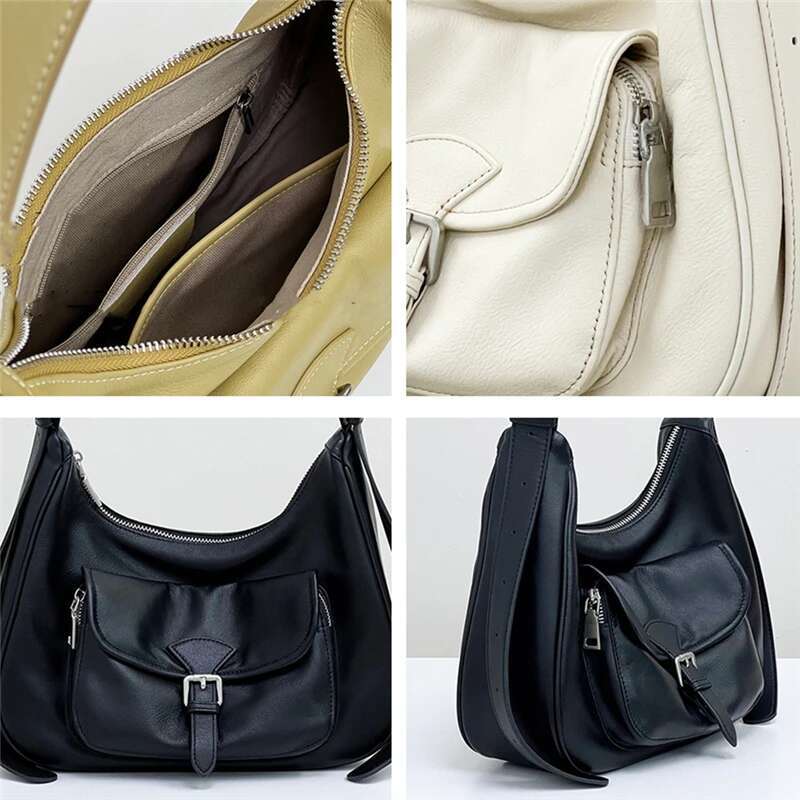 Burminsa Natural Genuine Leather Hobo Shoulder Bags For Women 2025 Designer Crossbody Purses Half Moon Ladies Handbags