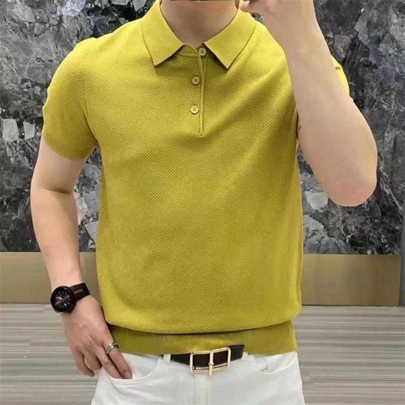 Spring Summer Fashion Elegant Flip Neck Tees Knitted Casual Versatile Western Clothing Loose Solid Mens Polo Shirts 250224
