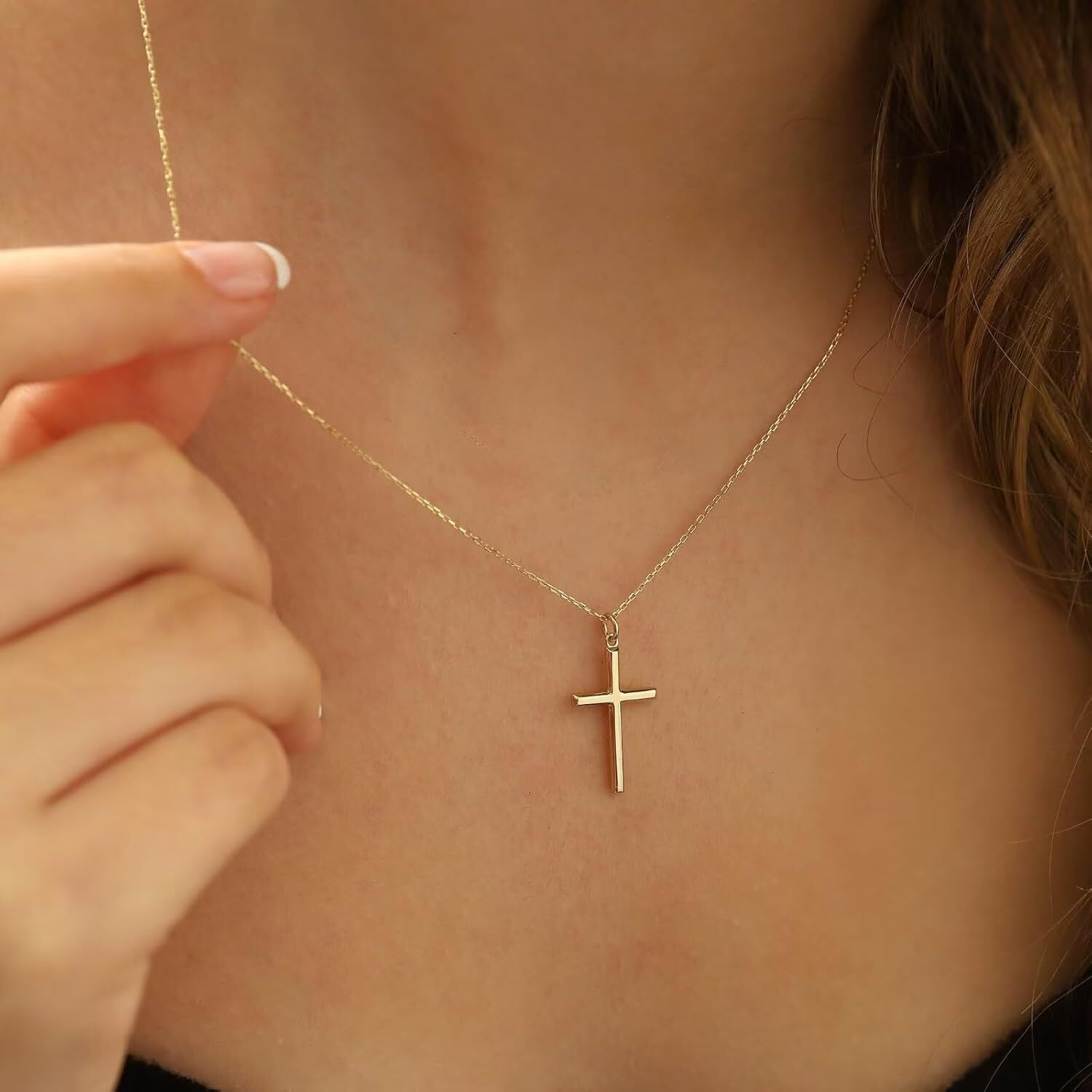 Necklace, 14K Plated Layered Small Side Cross Necklace Gold Jewelry Gift Ladies' Fashion
