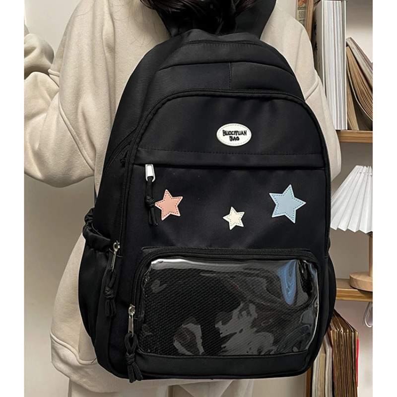Japanese Y2k Aesthetic Star Transparent Backpack Women Students Casual Kawaii Star Schoolbag Girl High-capacity Preppy Backpacks 250318