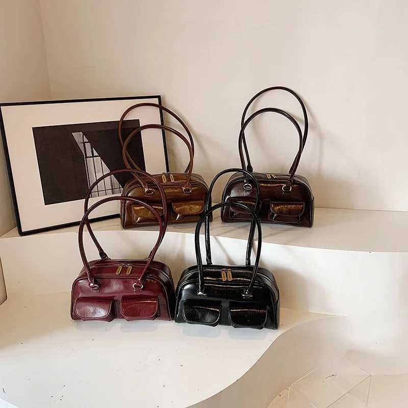 LEFTSIDE Small PU Leather Double Pockets Underarm Bags for Wen 2024 Winter Y2K New Korean Women Shoder Tote Bag Handbags Y250318