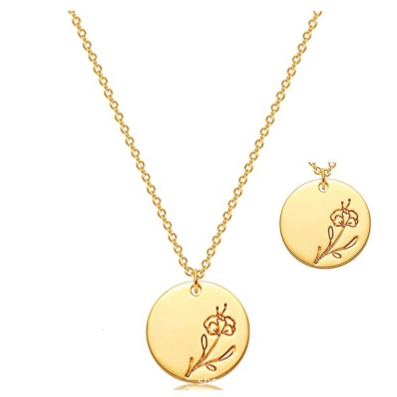 Exquisite Coin Disc Carving December Pendant Necklace Round Birthday wer Collar Chain