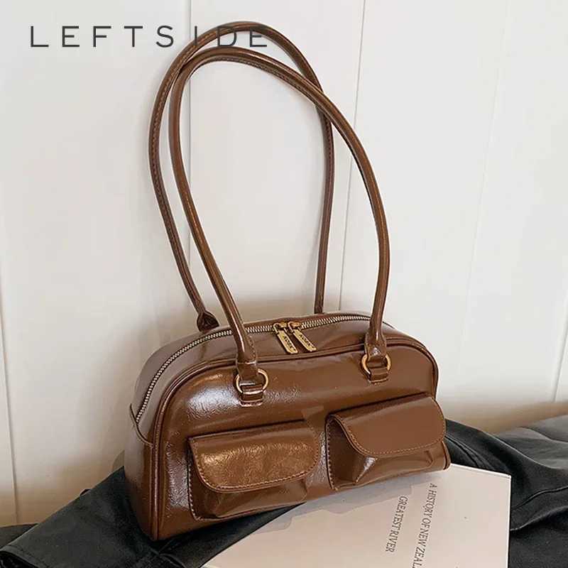 LEFTSIDE Small PU Leather Double Pockets Underarm Bags for Wen 2024 Winter Y2K New Korean Women Shoder Tote Bag Handbags Y250318