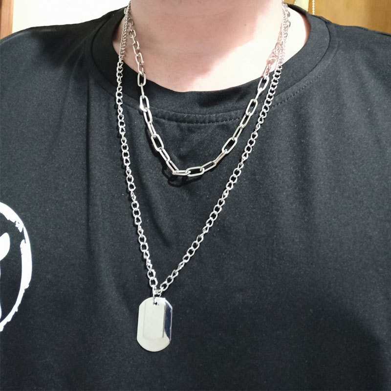 Long Military Pendant Double Necklace Men's And Women's Titanium Steel Pendant Sweater Chain Jewelry