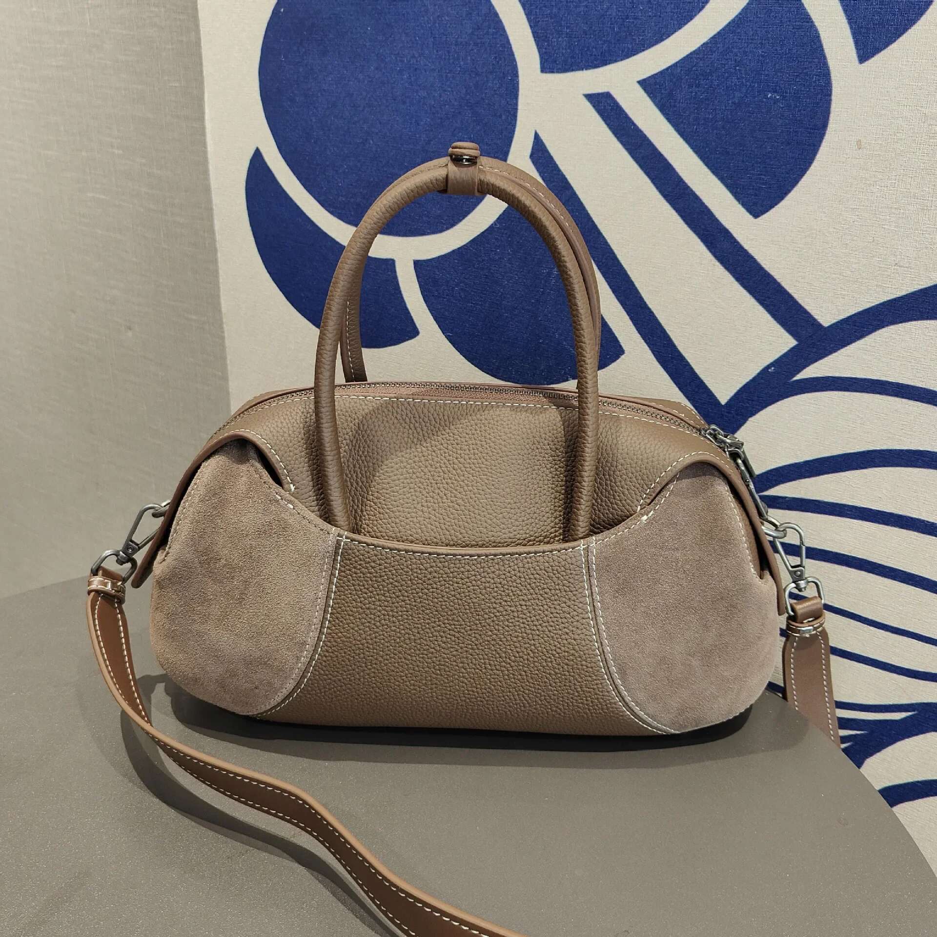 New 2025 Hit-Color Baseball Bowg Tote Stylish All-Match Genuine Cow Leather Women Shoulder Bag Leisure Ladies Handbag Green