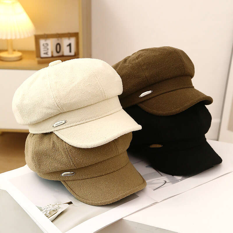 Spring and Autumn women's artistic hat, casual big head circumference, painter's 2024 new style, face enhancing small octagonal hat