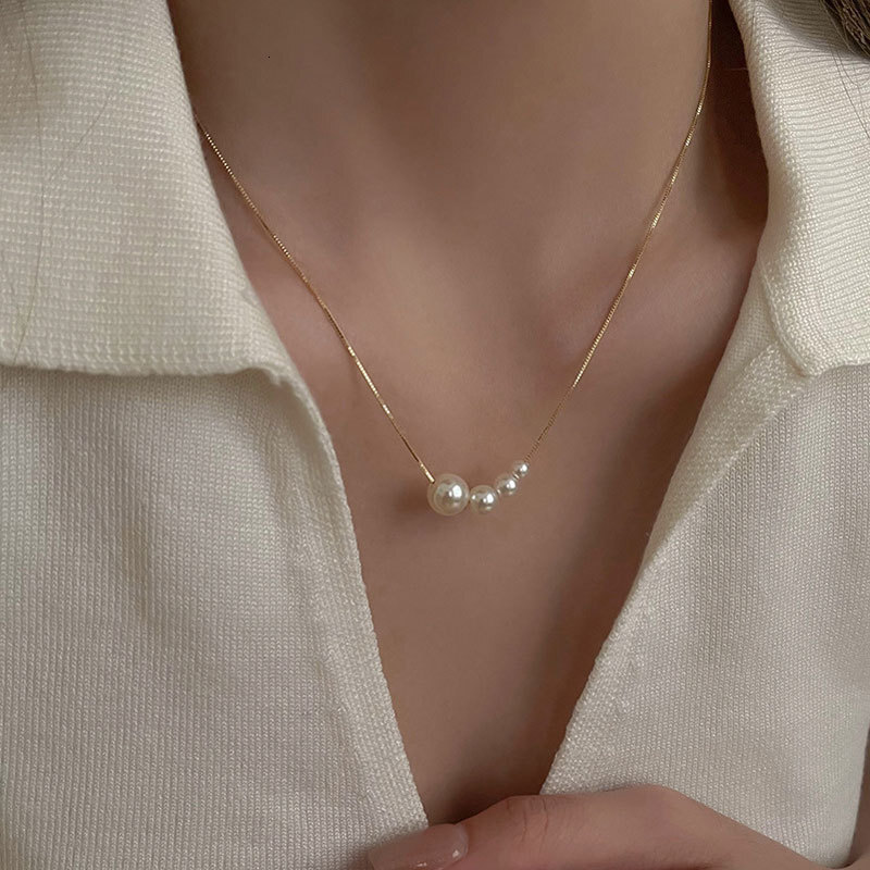 Size Imitation Pearl Beaded Necklace Female Ins Summer Senior Sense Choker Collarbone Chain Jewelry