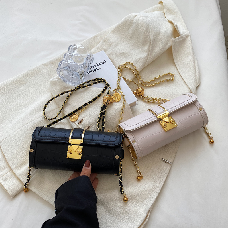 New Fashion Designer Trendy Handbag Crocodile Pattern Cylindrical High Quality Crossbody Bag Women Small Buckle Shoulder Bag Golden Ball Chain Leisure