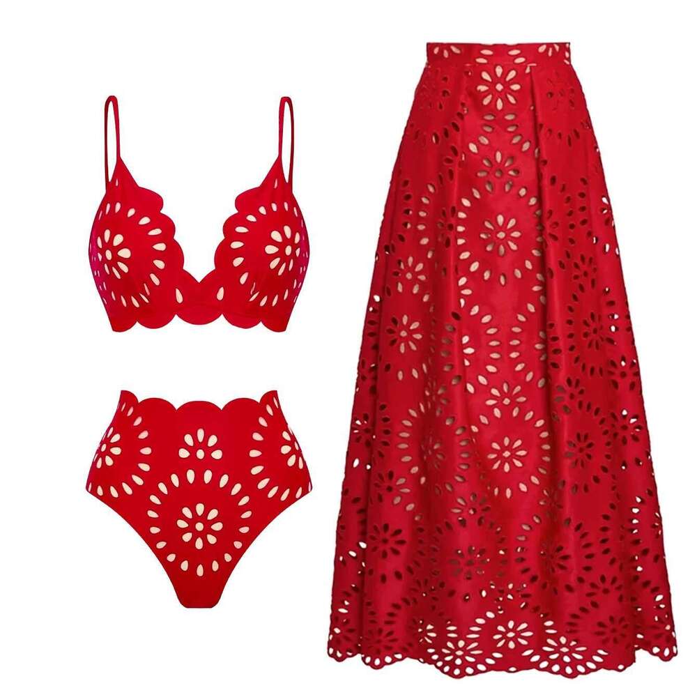 Sexy one-piece swimsuit, women's blanket, bikini, long skirt, red, jumpsuit, beachwear, 2025