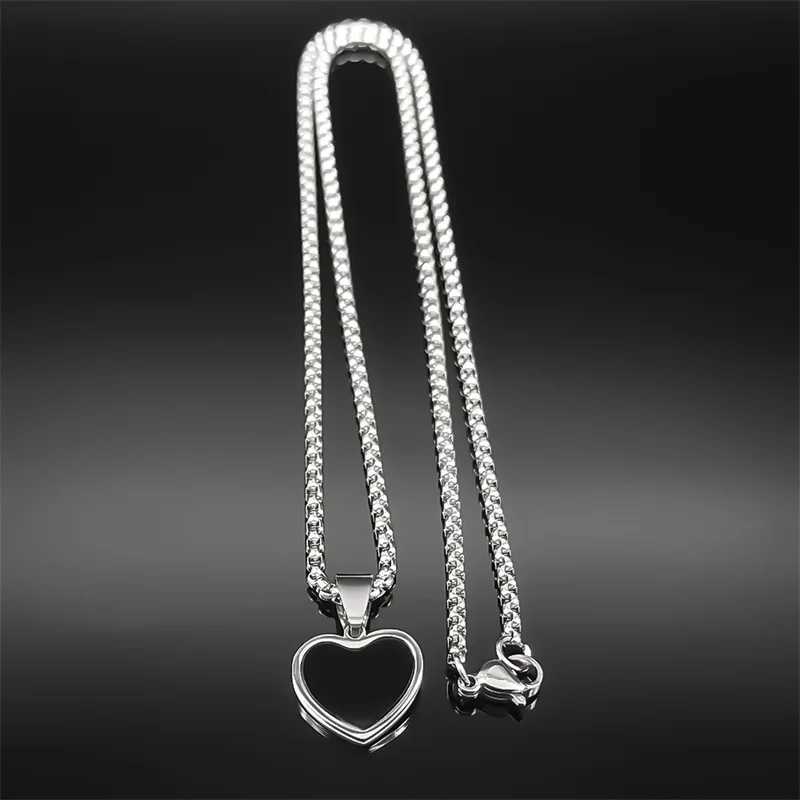 Simple Blackheart Pendant Necklace Womens Couple Stainless Steel Silver Love Valentines Day Gift Long Chain Jewelry W250318