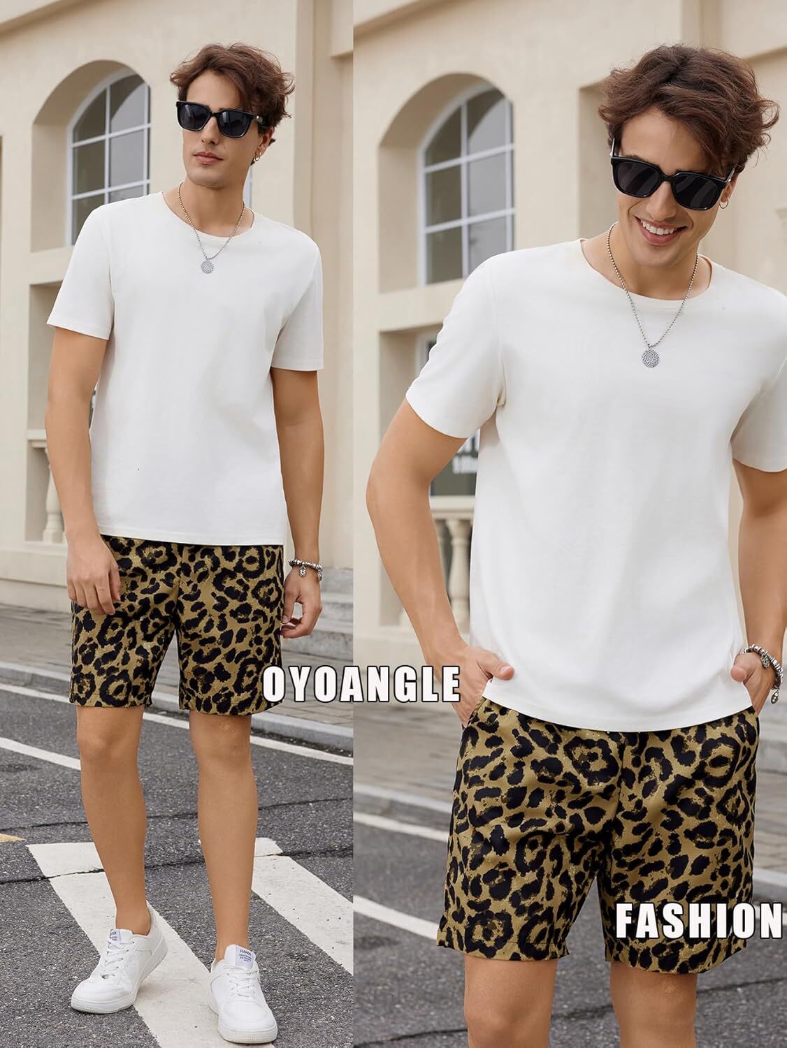 Men's Leopard Graphic Print Adjustable Elastic Waist Drawstring Workout Shorts cool