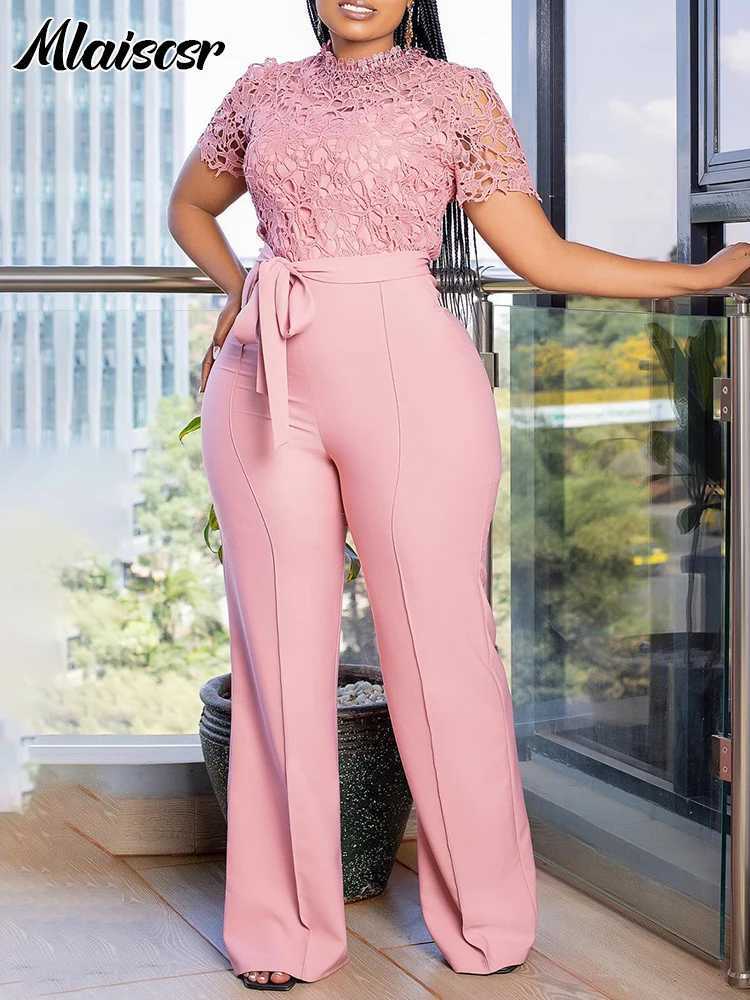 Mlaicsr elegant white jumpsuit with belt womens club set lace patch work shorts Slve birthday party one-piece jumpsuit X250318
