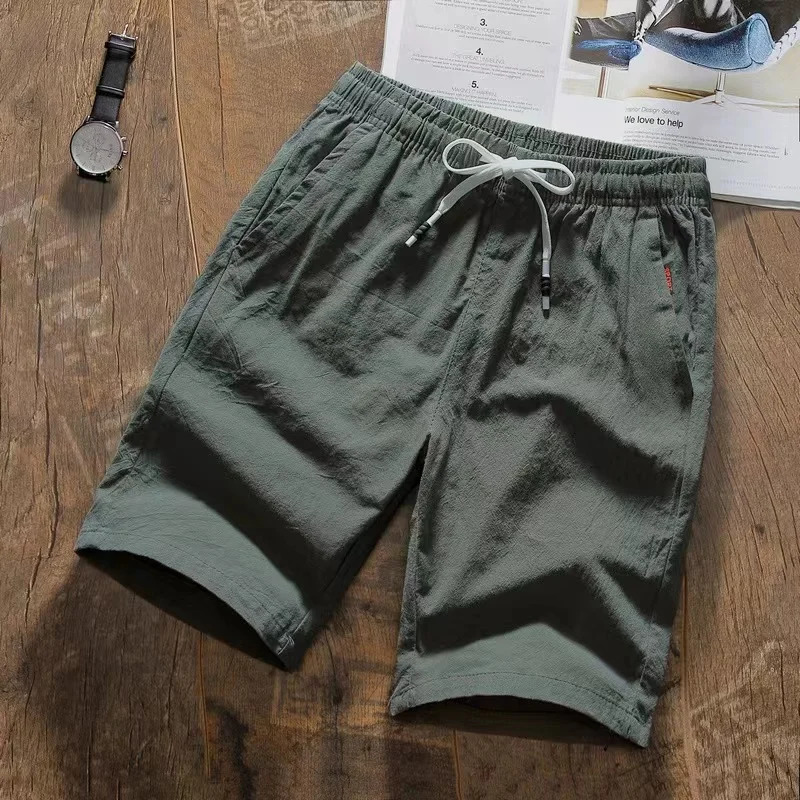 Summer Linen Shorts Women Plus Size Cotton Linen Short Pants Elastic Waist Knee Length Shorts With Pockets M-5XL 250318