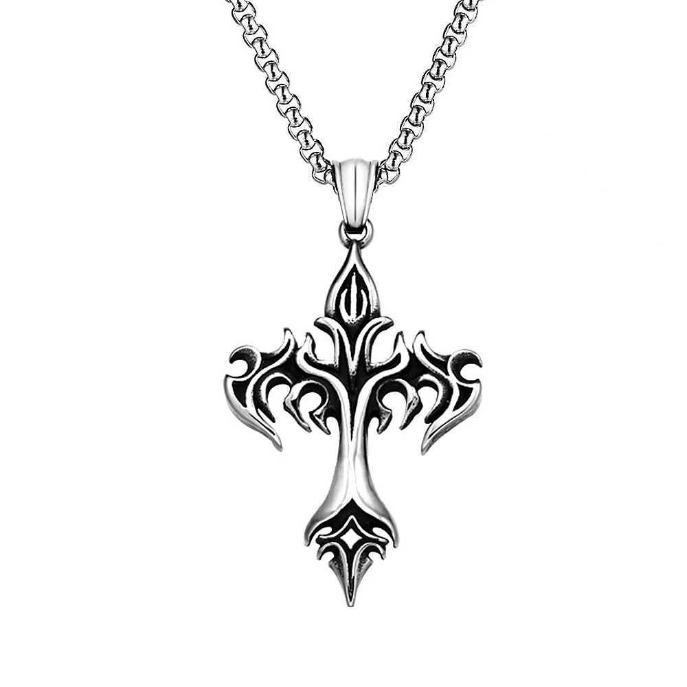 Retro 316L Stainless Steel Flame Cross Pendant Necklace Hip Hop Fashion Casting Mens Necklace Party Jewelry Gift Direct Shipping W250318